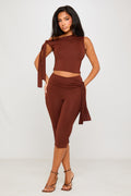 Brown One Shoulder Knot Detail Top & Capri Pants Co-Ord