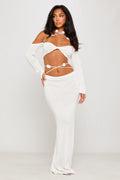 White Knit Twist Detail Halter Top & Maxi Skirt Co-Ord