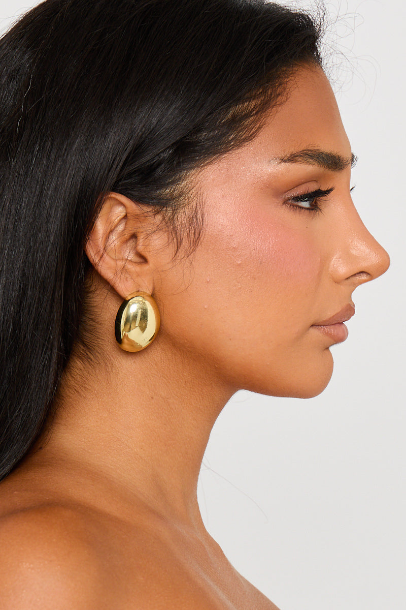 Chunky Gold Plated Oval Hoop Earrings - Statement Piece