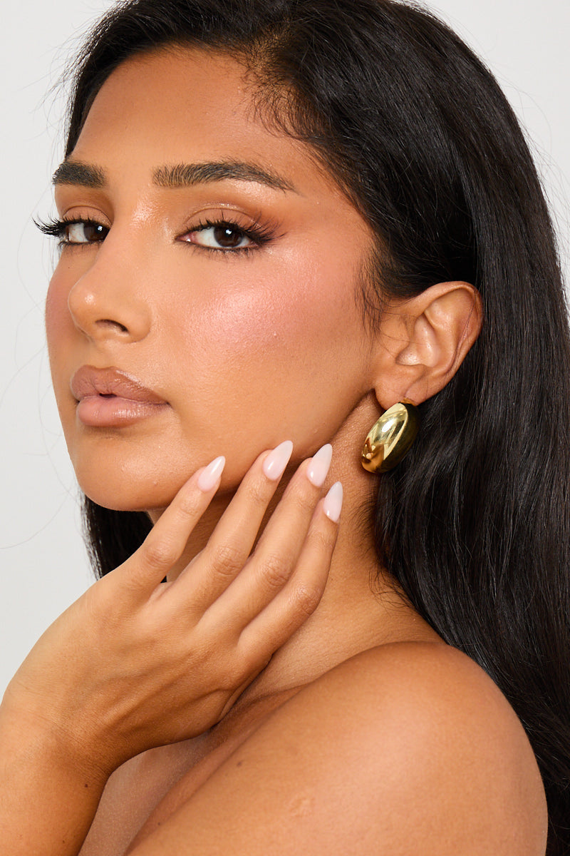 Chunky Gold Plated Oval Hoop Earrings - Statement Piece