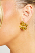 Elegant Gold Textured Drop Earrings - Wave Design, Metallic Finish