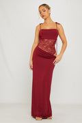 Burgundy Lace Detail Shoulder Tie Maxi Dress