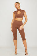 Brown High Neck Cut Out Capri Co-Ord