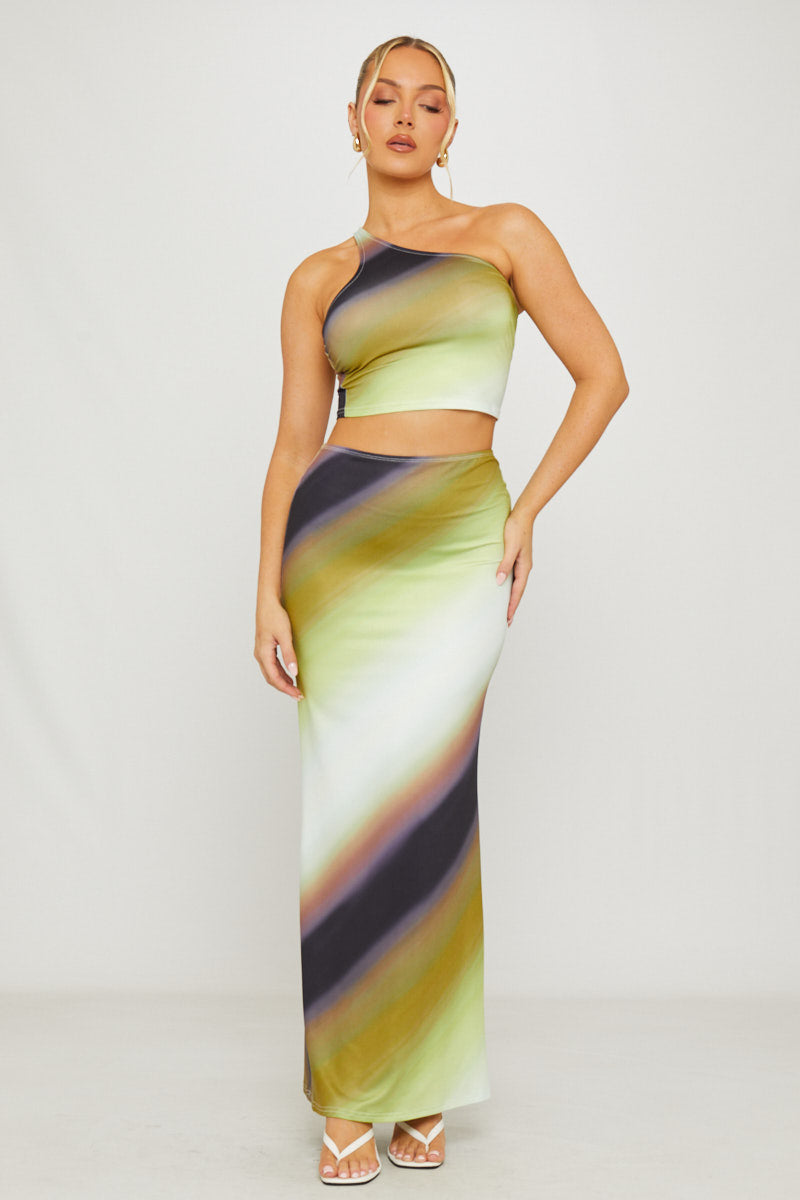 Green Ombre One Shoulder Top & Maxi Skirt Co-Ord