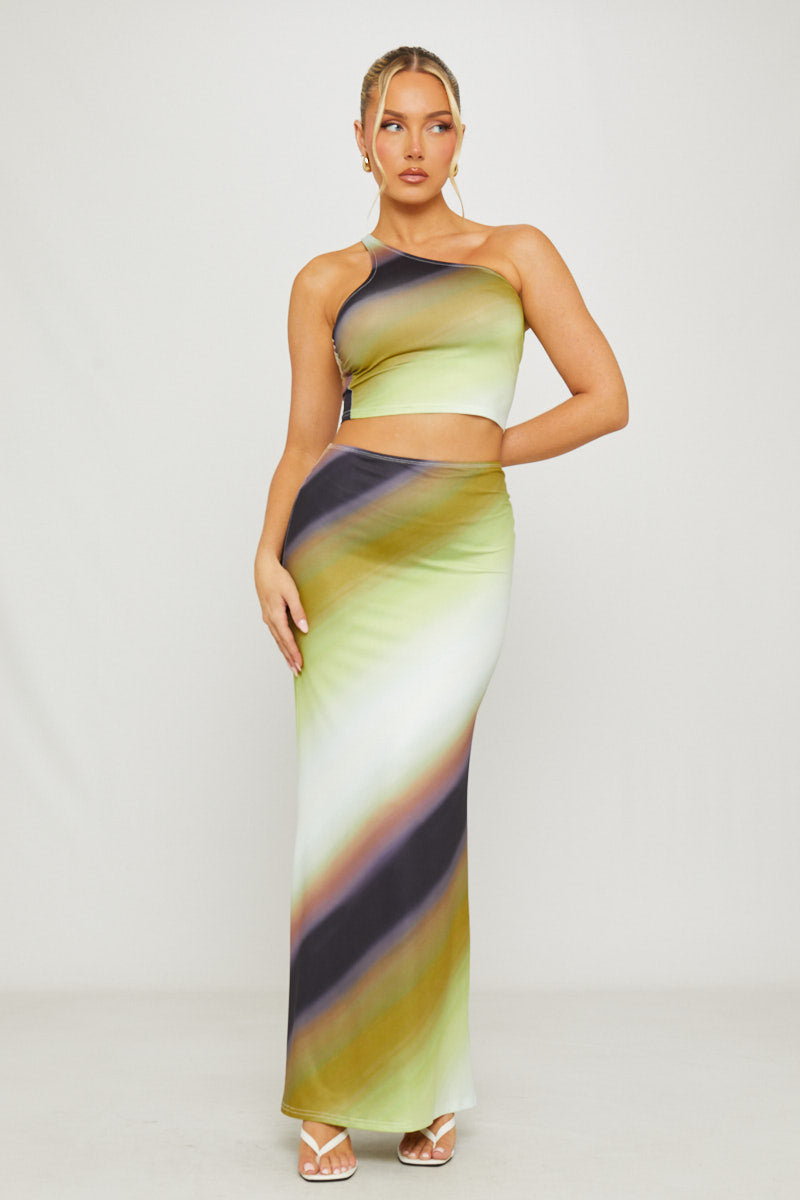 Green Ombre One Shoulder Top & Maxi Skirt Co-Ord