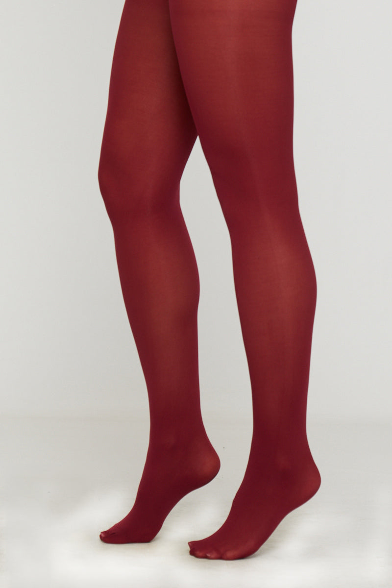 Women's Burgundy Opaque High Rise Full Length Tights - Comfortable & Stylish