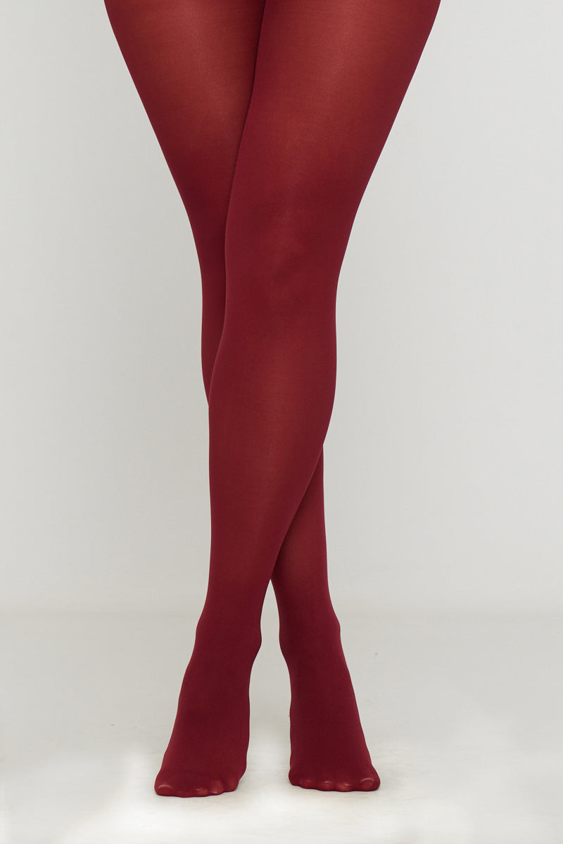 Women's Burgundy Opaque High Rise Full Length Tights - Comfortable & Stylish