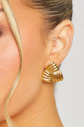 Elegant Gold Chunky Triangle Textured Stud Earrings - Waterproof Stainless Steel Vintage Style