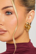Luxe Hammered Gold Statement Stud Earrings - Elegant & Textured Design