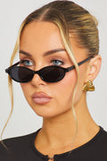 Chic Black Oval Cat Eye Sunglasses - Vintage Inspired, UV Protection