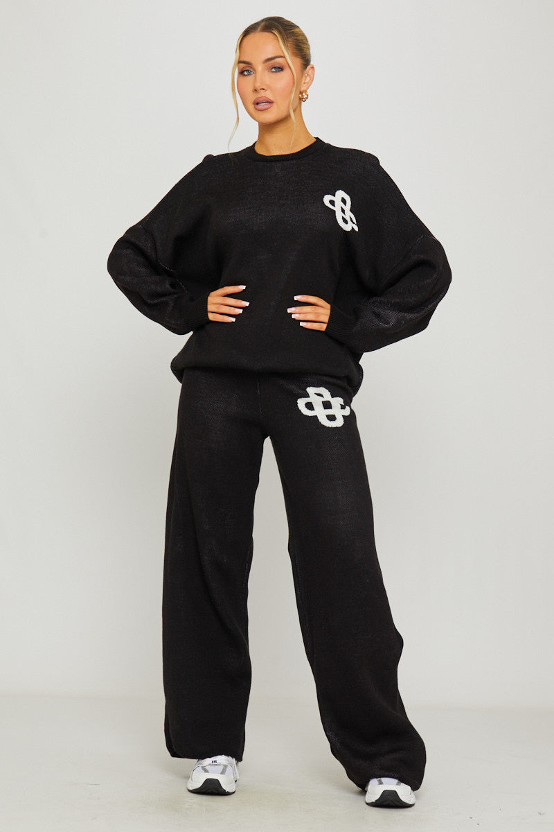 Black Knit Oversized Swirl Detail Sweater & Joggers Co-Ord