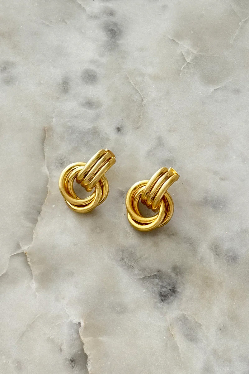 Elegant Gold Double Knot Hoop Earrings - Effortless Glamour, Minimalist Chic