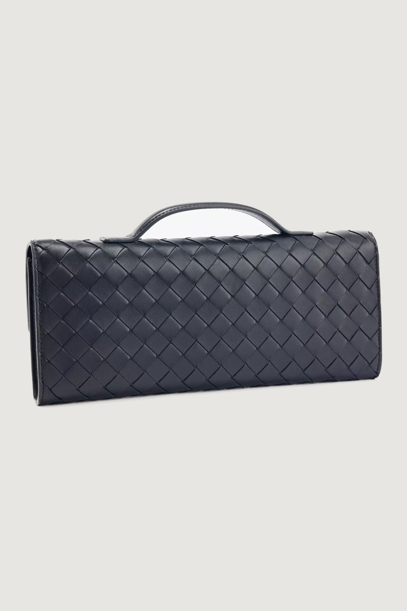 Chic Black Woven Faux Leather Top Handle Clutch Bag - Luxury Accessory for Evening & Day Wear