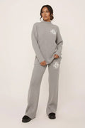 Light Grey Ribbed Knit Swirl Detail Loungewear Set