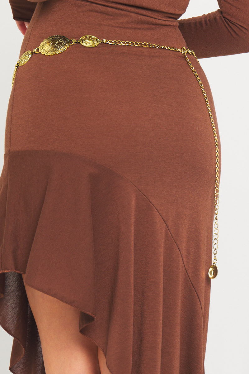 Elegant Gold Carved Detail Oval Waist Chain Belt - Adjustable Vintage Western Style Accessory