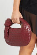 Elegant Wine Faux Leather Woven Knot Top Handle Mini Bag - Chic & Versatile