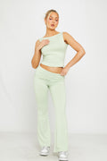Light Sage Open Back Crop Top & Fold Over Flared Leggings